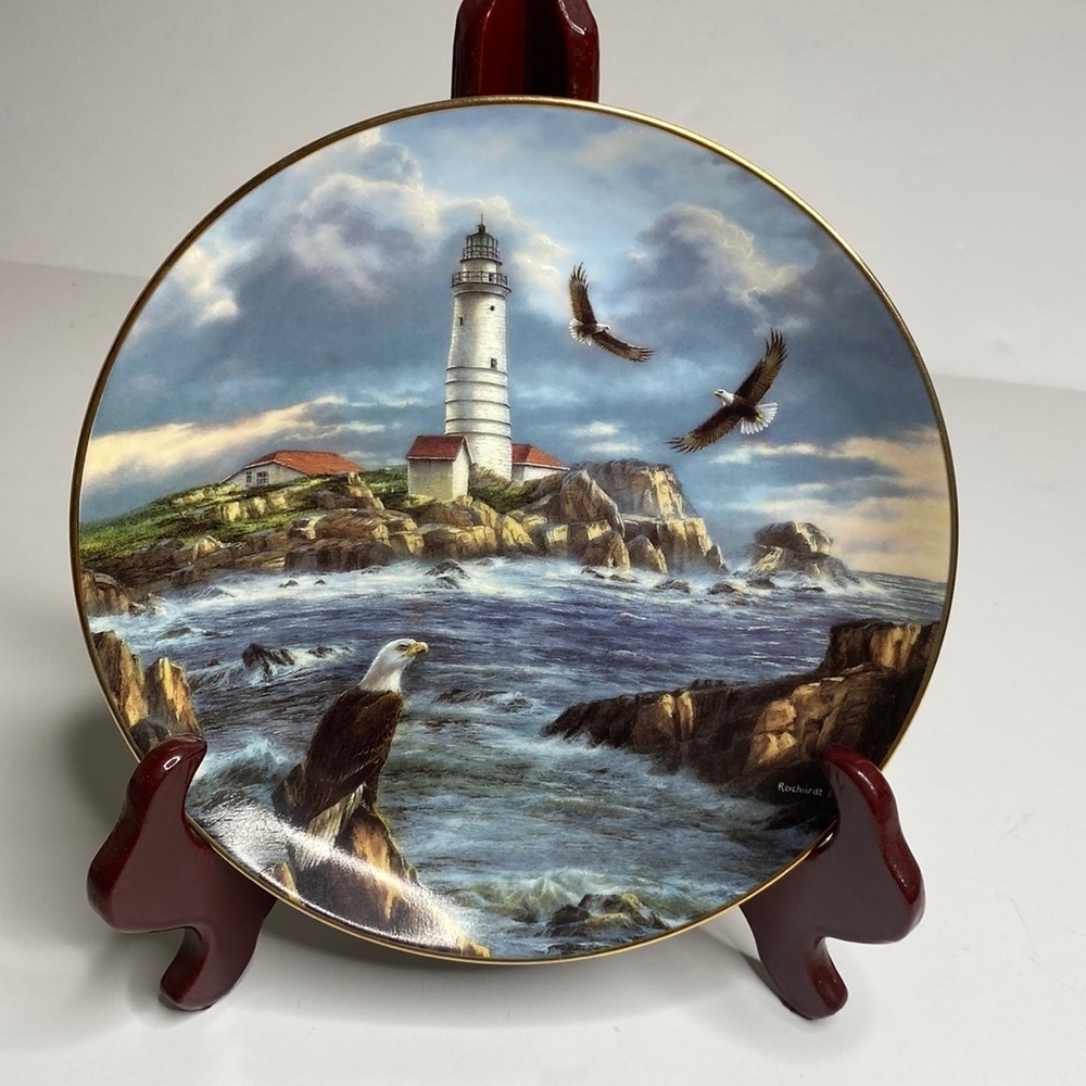 Vigilant Guardian Collector Plate By Rudi Reichardt With Lighthouse & Eagles 8"